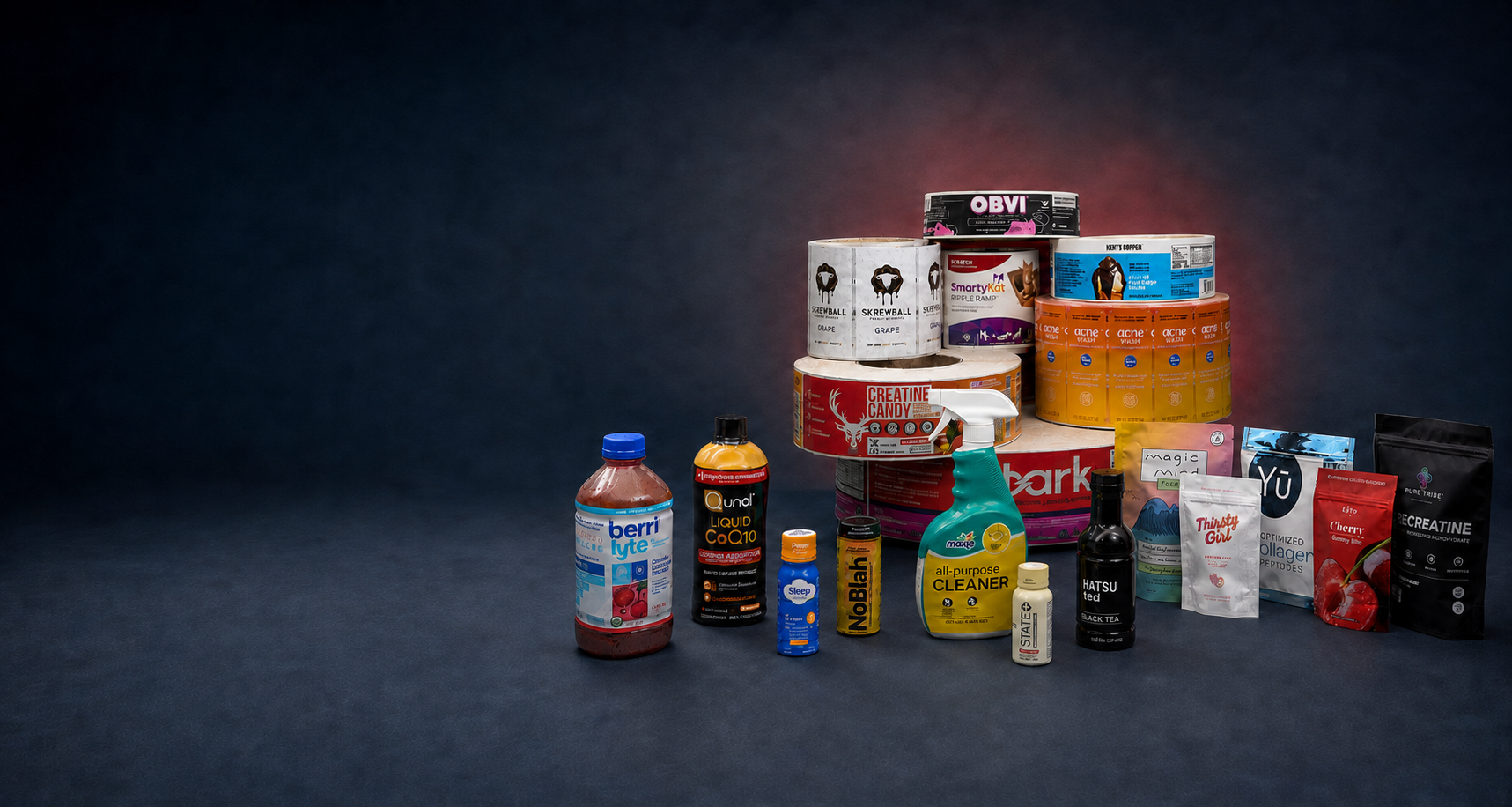 Custom labels, shrink-sleeved containers, and flexible pouches produced by Lone Star Labels and Packaging